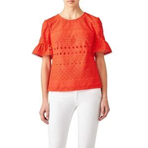 Trina Turk Poppy Darling Red Orange Eyelet Top Blouse Medium